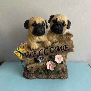 Pugs with Flowers/Butterfly Welcome Garden Figure